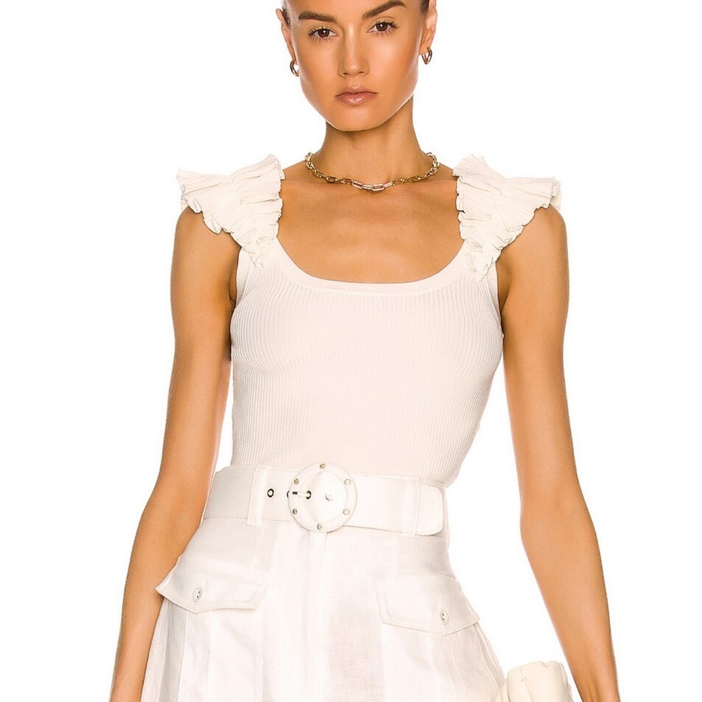 Zimmermann Cream dancer scoop neck  Ruffled Tank Top